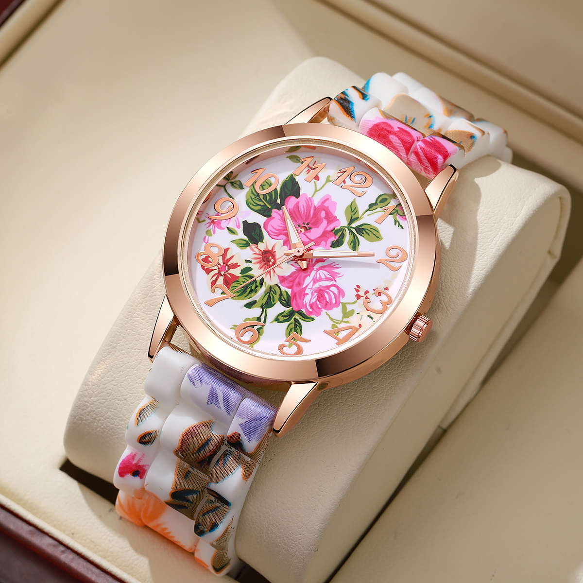 Silicone Band Women - Fashion Flowers Printed Women Watches Casual