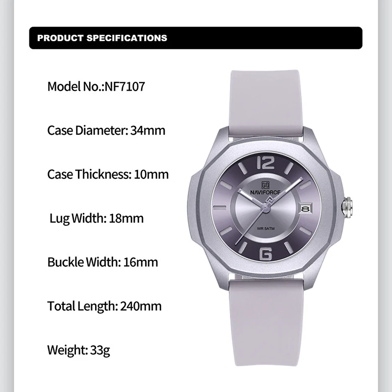 NAVIFORCE 7107 Watch for Women – Silicone Band Women Bewertung und Preis