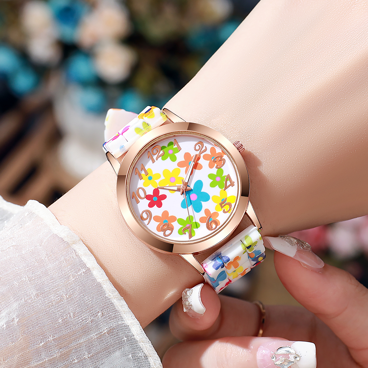 Fashion Flowers Printed Women  – Silicone Band Women Bewertung und Preis