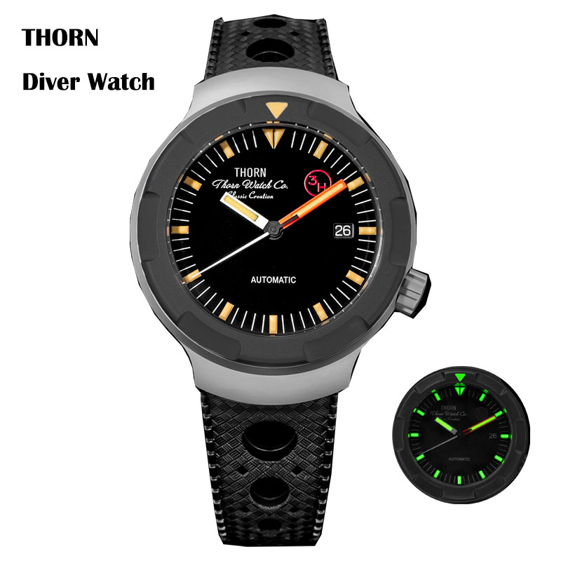 Thorn 42mm Men's Retro Titaniu – Rubber Strap Diver Bewertung und Preis